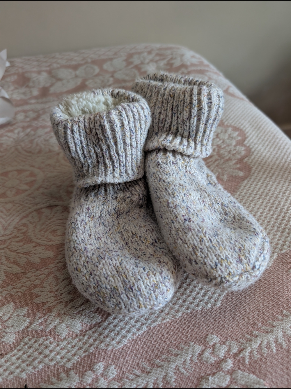 Lemon Knit Lined Slippers - Speckled Cream